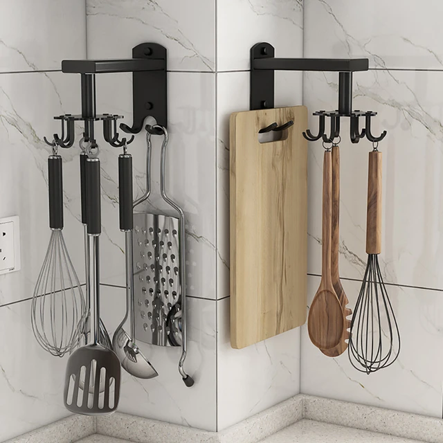 360 ° girevole 8 ganci a parete porta cucchiaio utensili da cucina  Organizer tagliere supporto angolo