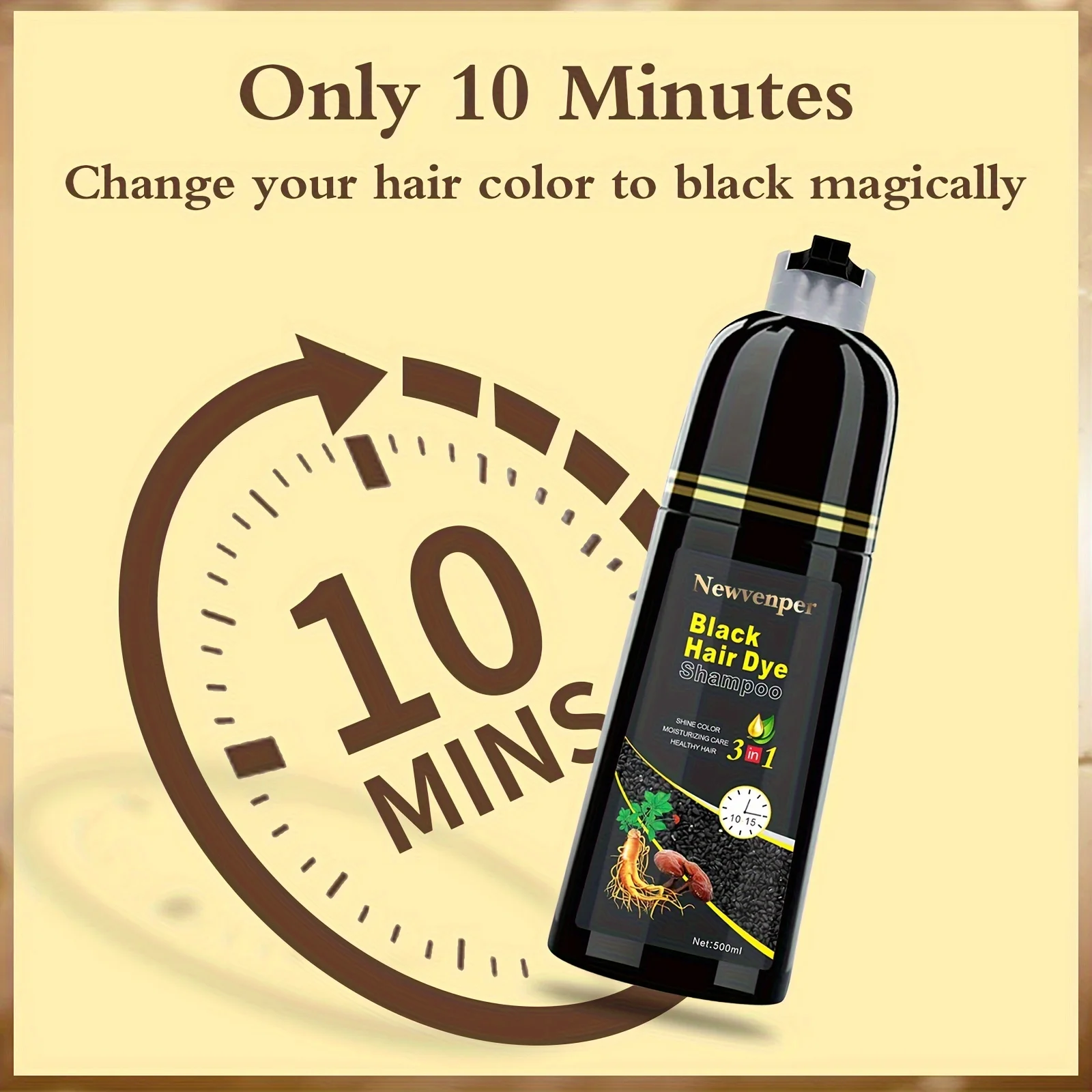 500ML/14.9 Fl.oz Black Hair Dye shampoo Coloring in Minutes Natural & Long Lasting Hair Dye Shampoo Men & Women turn Black hair dye shampoo