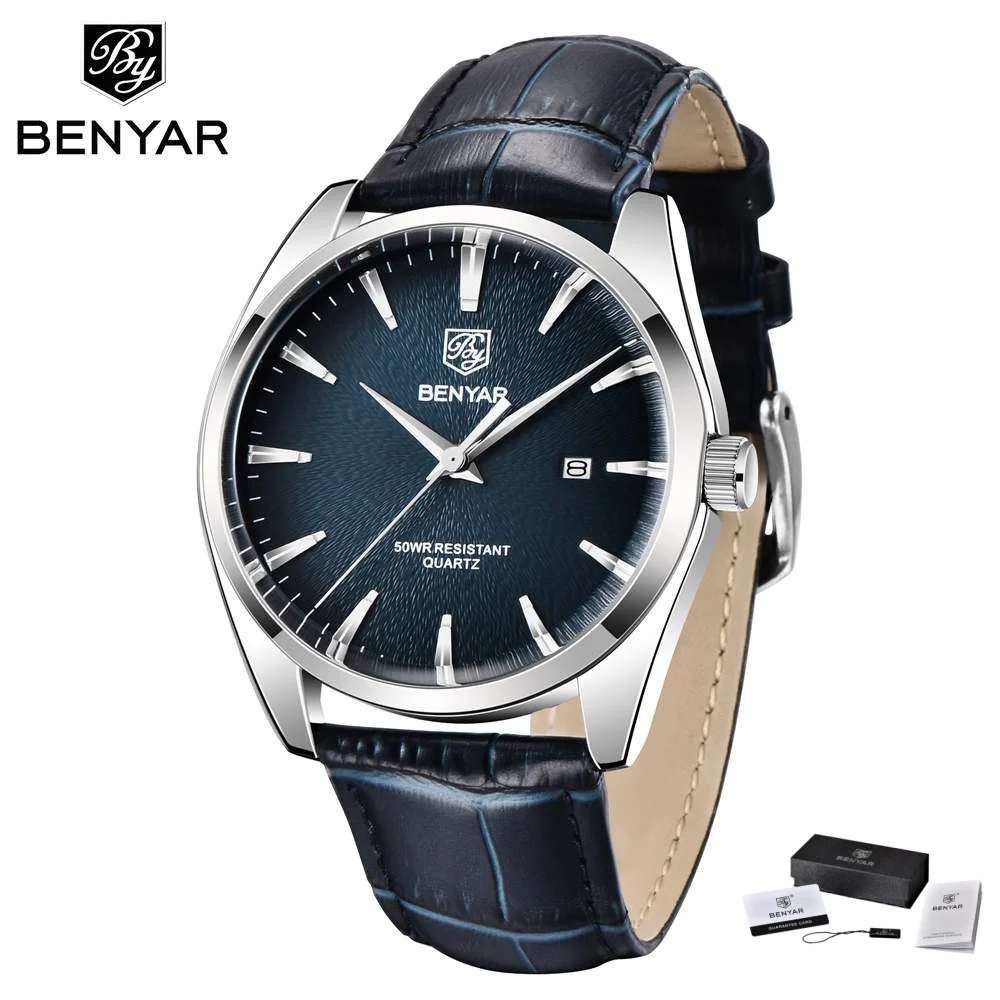 Benyar Luxury Leather Quartz Waterproof Men's Watch