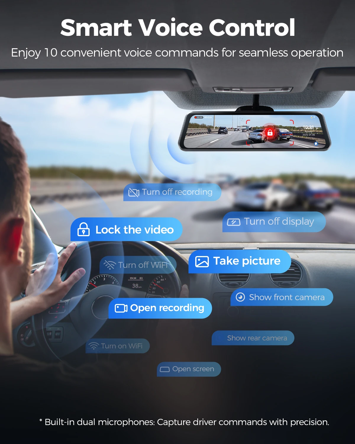 AZDOME PG17 MAX 4K+2.5K 전후방 블랙박스 12인치 터치스크린 차량용 DVR 후방 카메라 ADAS GPS WIFI 음성 제어