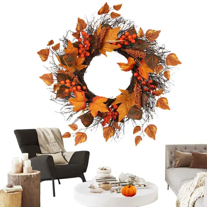 

Осенние венки для входной двери, фермерский кленовый лист, уличные осенние венки, реалистичные красочные осенние венки для дверей