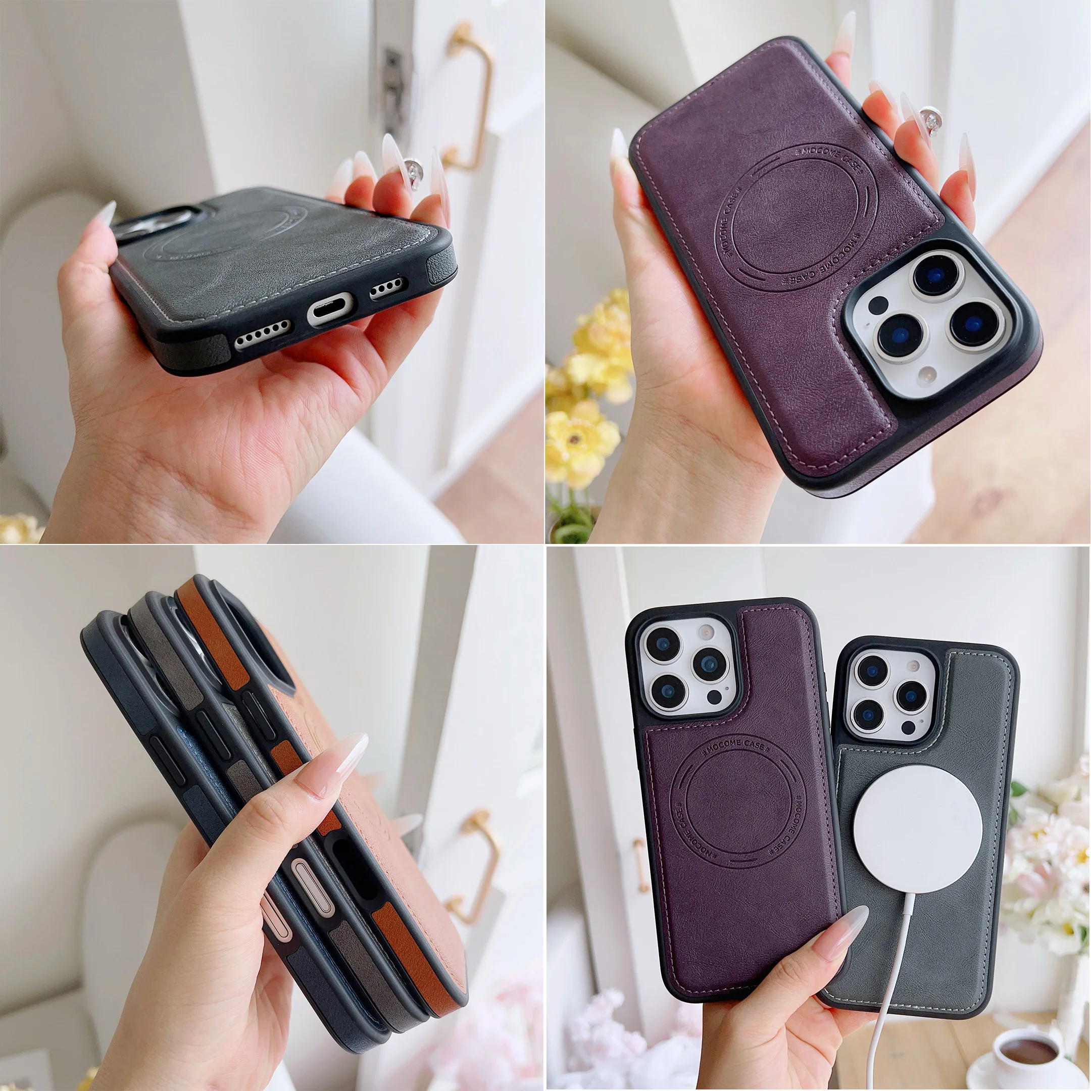 Magnetic Leather Phone Case with Camera Protection and Anti-Fall Soft Back Cover