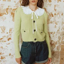 

2022 Spring Sweater Cardigans Women Knit Crop Tops Sweet Outerwear Black Green Brand Design Streetwear Casual Japanese Korean in