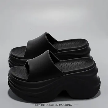 YNPO Solid Color EVA Platform Slippers Women Thick Sole Non Slip Beach Slides Sandals Lady Summer Soft Sole Wedge Heel Slipper