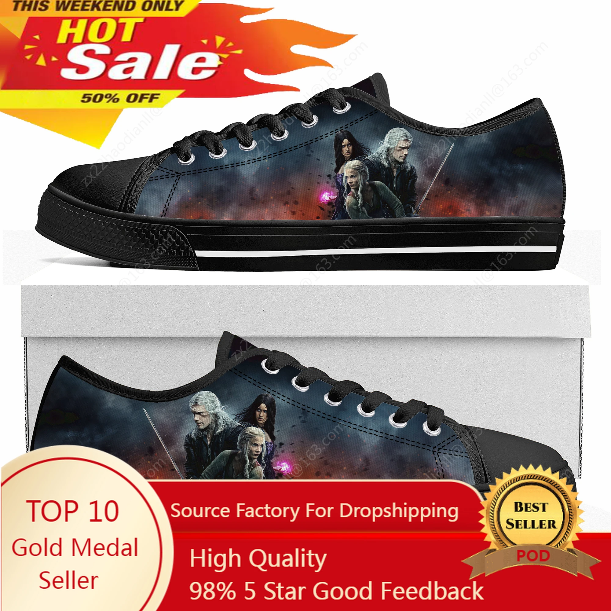 The-Witcher Low Top Sneakers Mens Womens Teenager High Quality Symbol Wolf Canvas Sneaker couple Casual Shoes Custom Made Shoe