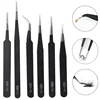 6PCS Stainless Steel Lash Tweezers Black Straight Point Elbow Nail Art Tweezer Makeup Eyelash Extension Applicator Beauty Tools 1