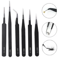 6PCS Stainless Steel Lash Tweezers Black Straight Point Elbow Nail Art Tweezer Makeup Eyelash Extension Applicator Beauty Tools 1