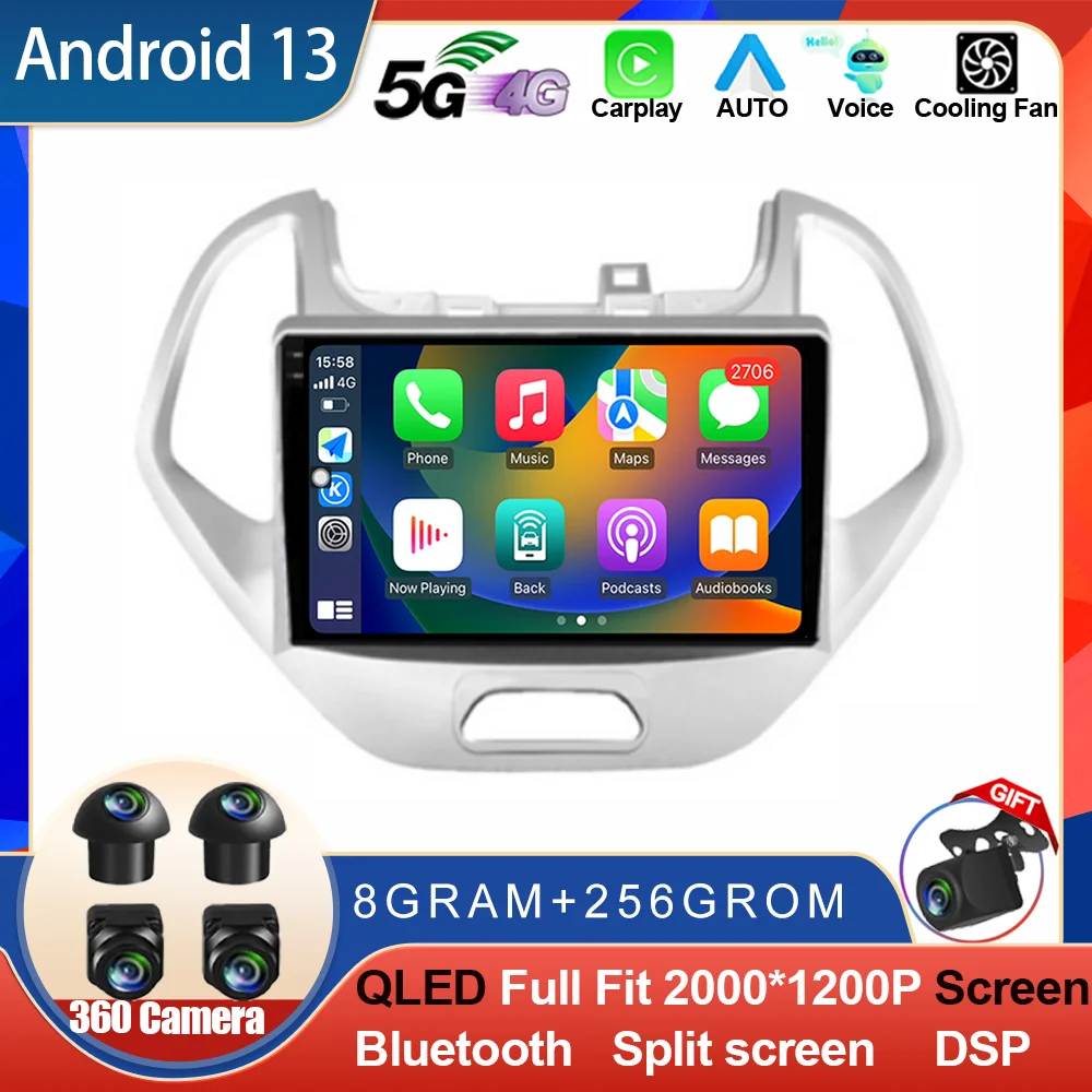 

9“ Android 13 For Ford FIGO KA 2015 - 2020 QLED Car Radio Multimedia DSP GPS Player Navigation Carplay 4G WIFI Auto QLDE BT