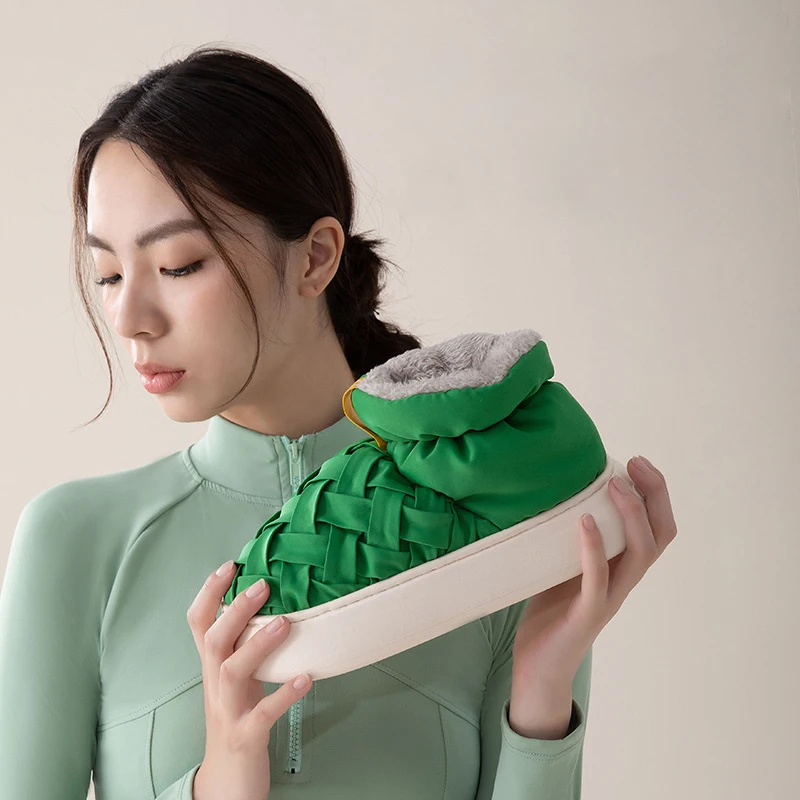 

Fashion Trend Design Women's High-Top Cotton Slippers Interwoven Winter Warm Indoor EVA Thick Soled Soft Home Fluffy Cute Shoes