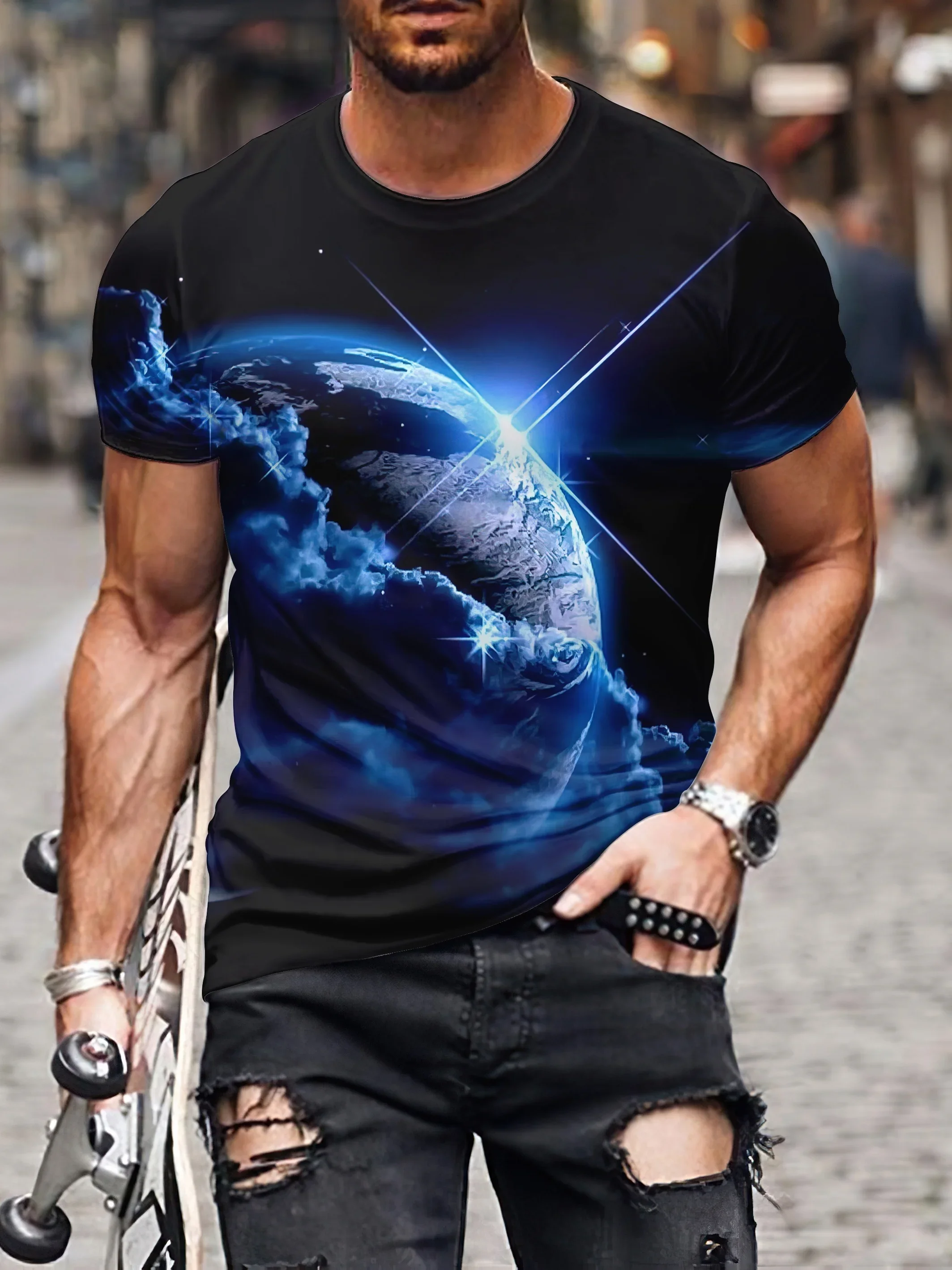 

2024E Hot Selling Color 3D Pattern Short Sleeve T-shirt Summer Casual Pullover Men's and Women's Fashion Loose Sleeve Top