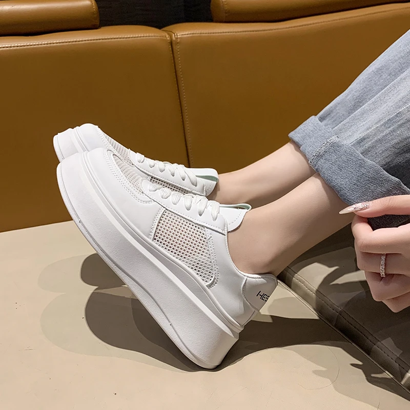 Thick Sole Small White Shoes for Women 2023 New Summer Hollow Breathable Casual Women's Shoes Versatile Lightweight