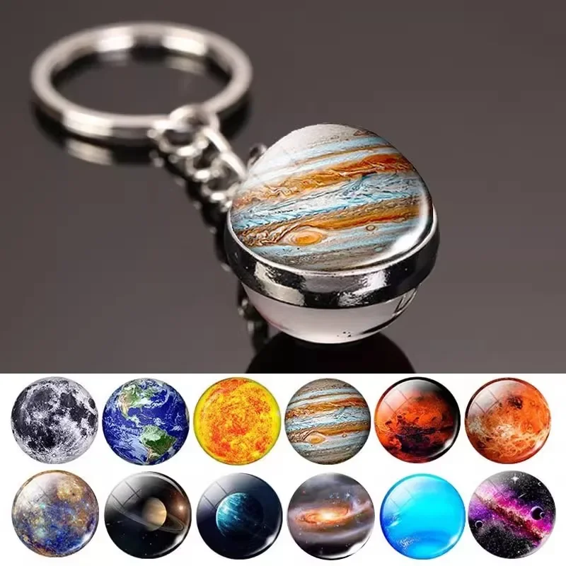 Sistema Solare Planet Portachiavi Galaxy Nebula Space Portachiavi Moon Earth Sun Mars Art Picture Double Side Glass Ball Portachiavi
