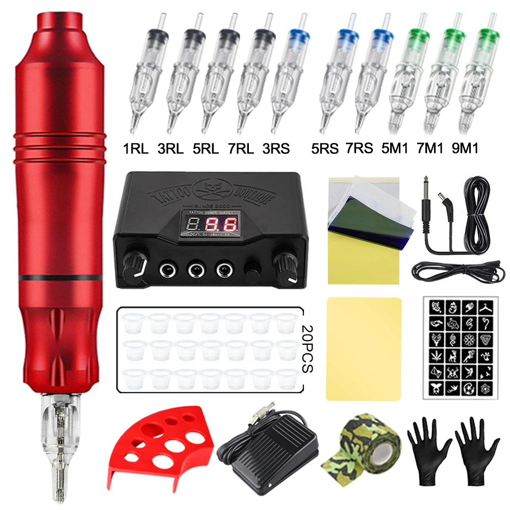 

Complete Tattoo Machine Kit Rotary Cartridge Tattoo Pen Power Supply Needle Set for Permanent Makeup Machine Tattoo Artist
