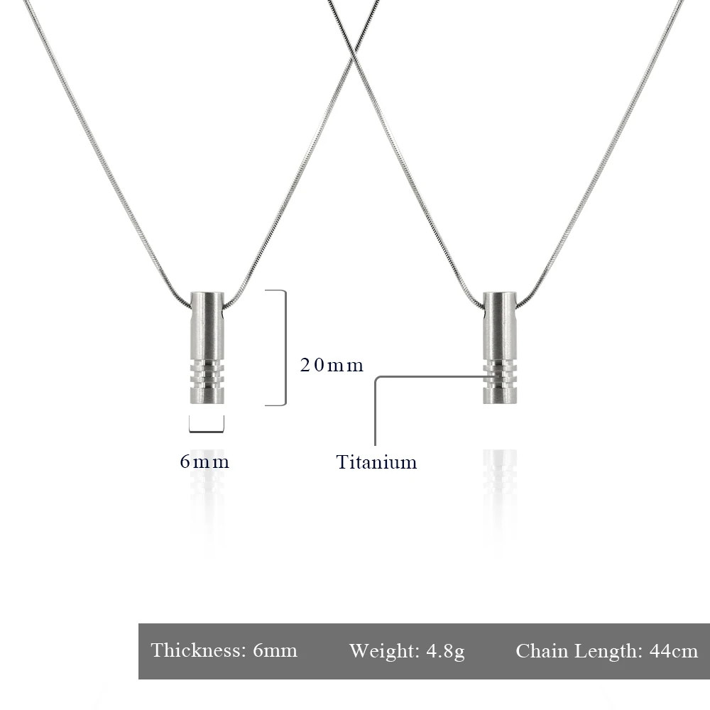 Classic Pure Titanium Pendant Necklace For Men Simple Cylinder Snake Chain Jewelry Gift 3
