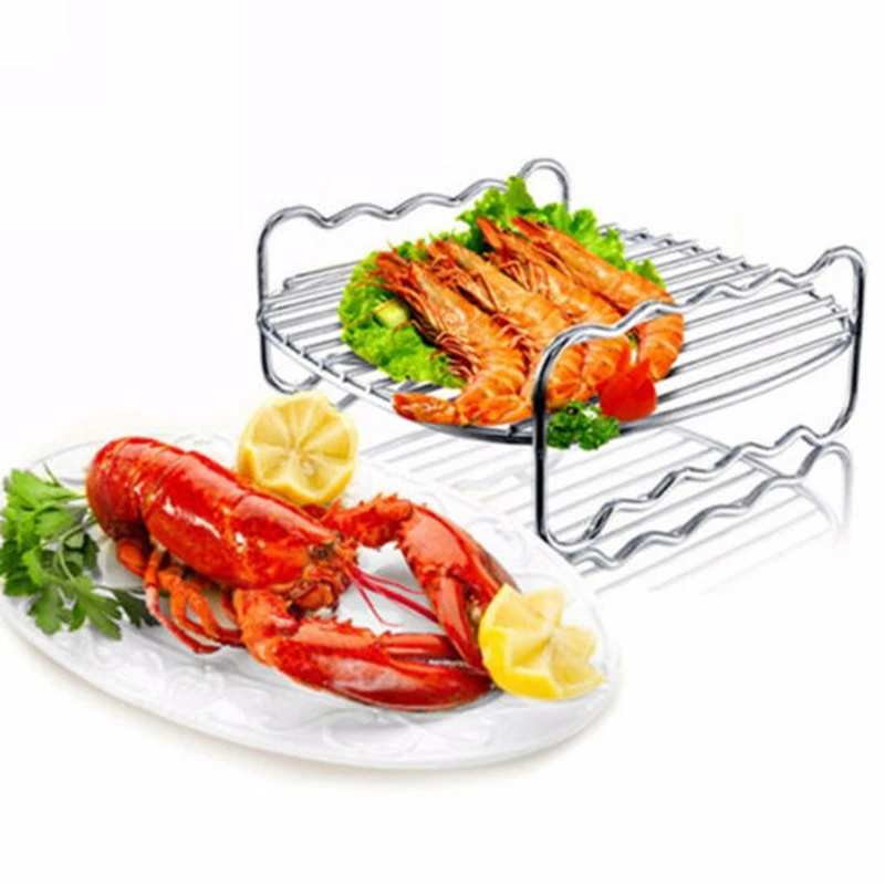 

New 8 Inches Air Fryer Rack Set Versatile Grilling Rack Double Layer Rack With Skewers Steaming Drain Oil Holder For Kitchen