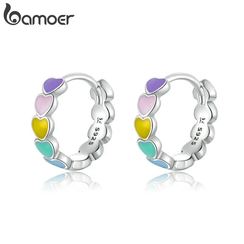 Silver Hoop Earrings Heart Earrings for Girl Gift 925 Sterling Silver