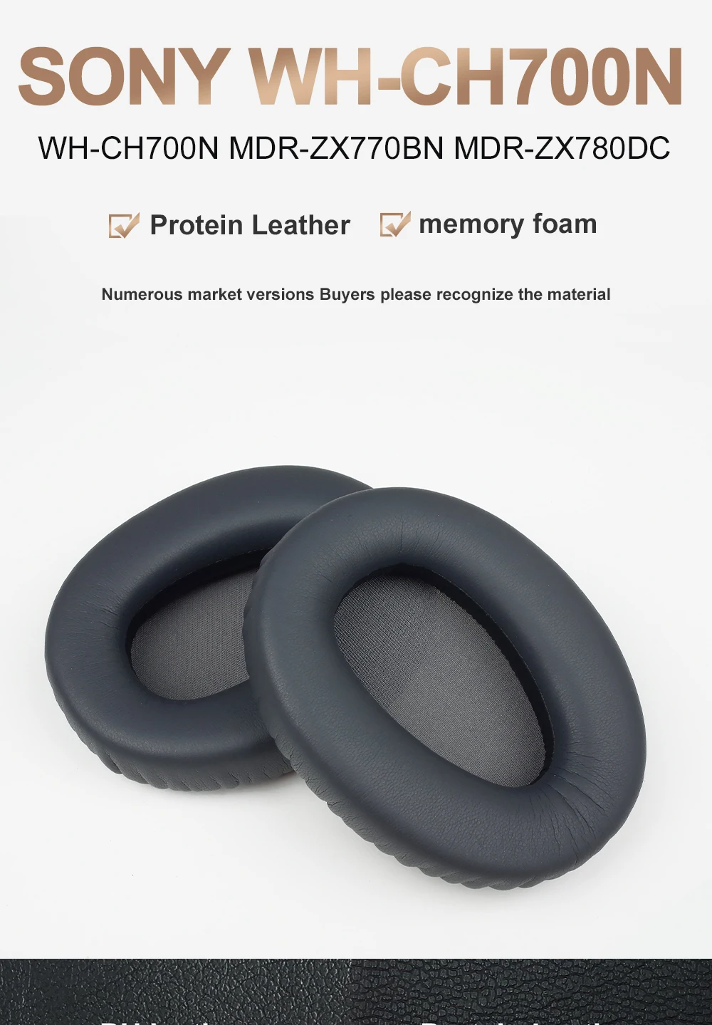 Earpads Compatible with SONY WH-CH700N MDR-ZX770BN MDR-ZX780DC Protein leather Memory foam Ear Pads Cushions Replacement
