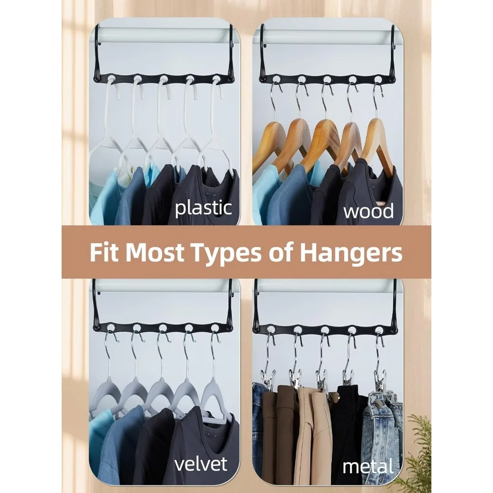 Black Magic Space Saving Hangers 10 Pack, Premium Smart Hanger Hooks, Sturdy Cascading Hangers with 5 Holes for Heavy Clothes,