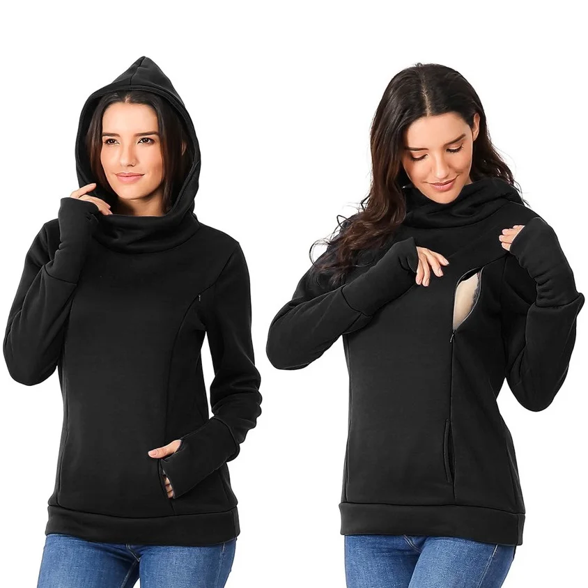 Women's Fleece Maternity Nursing Sweatshirt Breastfeeding Shirt Momy Hoodie Kangaroo With Pocket Pregnant Women Clothes 5