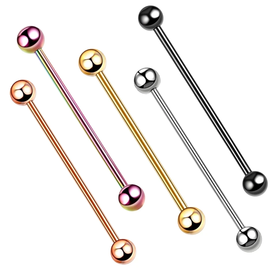 Piercing Jewelry 1Pc G23 Titanium Industrial Barbell Ring Tongue Nipple Bar Piercing Ear Tragus Helix Ear Piercing Body Women Jewelry 4-38mm
