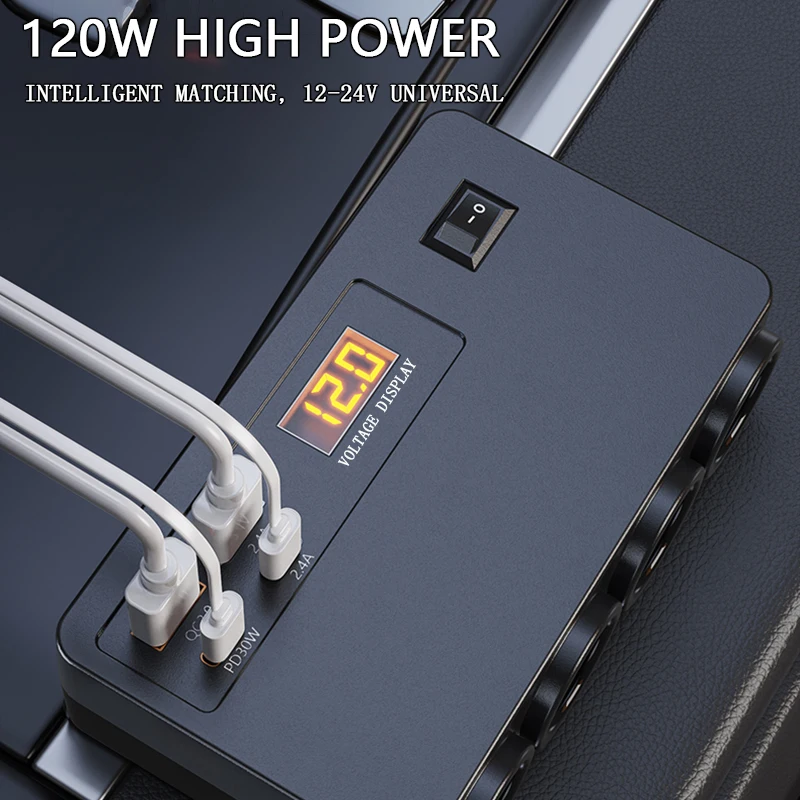 Car Inverter Power Adapter DC 12V/24V to AC 220V Converter QC 3.0 USB/PD/Type-C Chargers Voltage Detection ON/OFF Switch