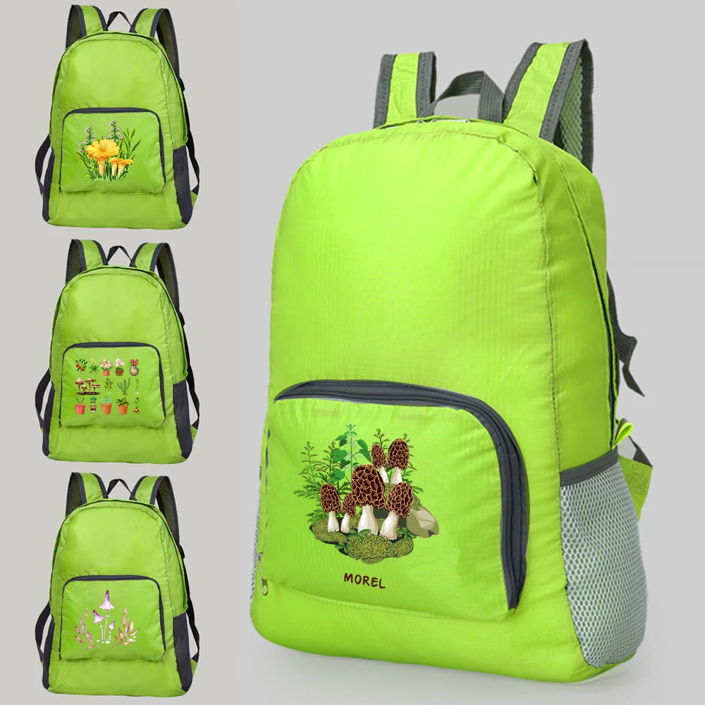 

Unisex Lightweight Outdoor Backpack Mushroom Print Portable Foldable Student Camping Go Out Travel Daypack Sport Organizer Bag
