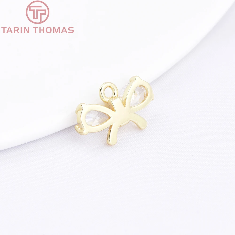 (10089) 6PCS 13.5x8.5MM 18K 골드 컬러 황동 지르콘 Bowknot 모양의 펜던트 고품질 DIY 쥬얼리 결과 만들기