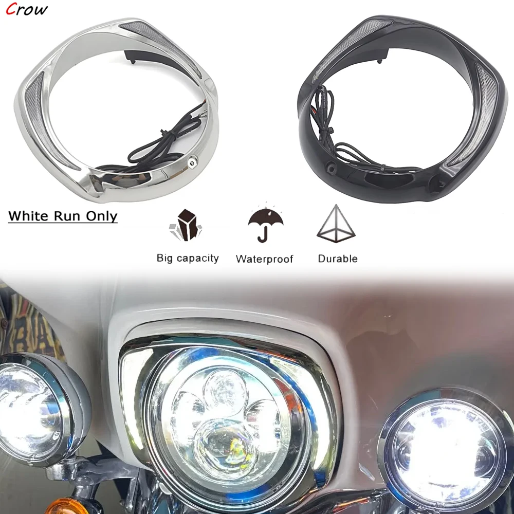 Amber Turn Signal LED Headlight Bezel Visor Trim Ring For Harley CVO Touring Electra Glide Street Glide Tri 2014-Up motorcycle led lights motorcycle accessories