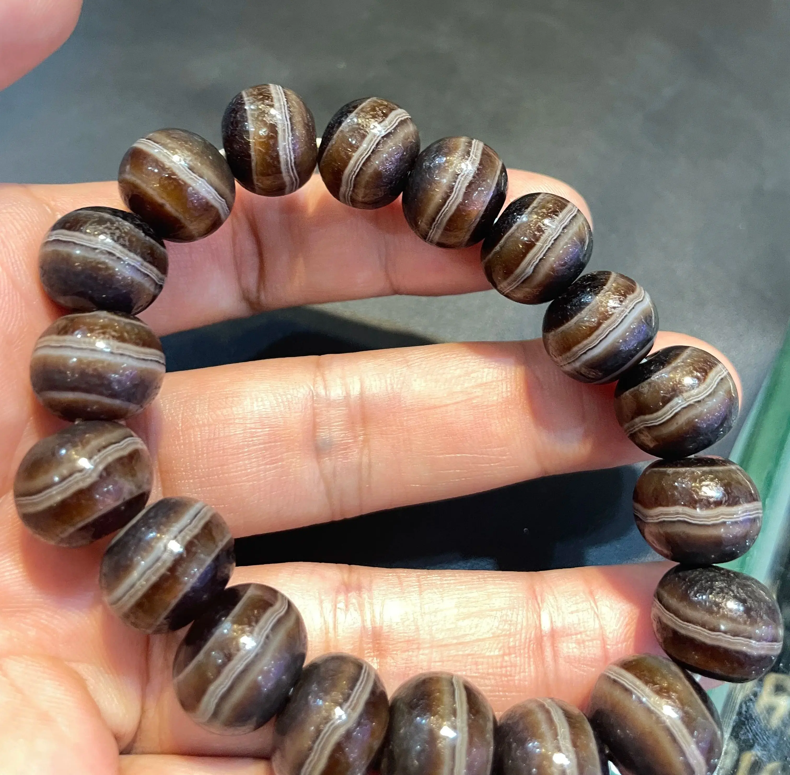 

Ultra Energy Tibetan Top Old Agate Coffee Color Natural Silkworm Line Healer Medicine dzi Bead Bracelet 4A++ LKbrother Talisman