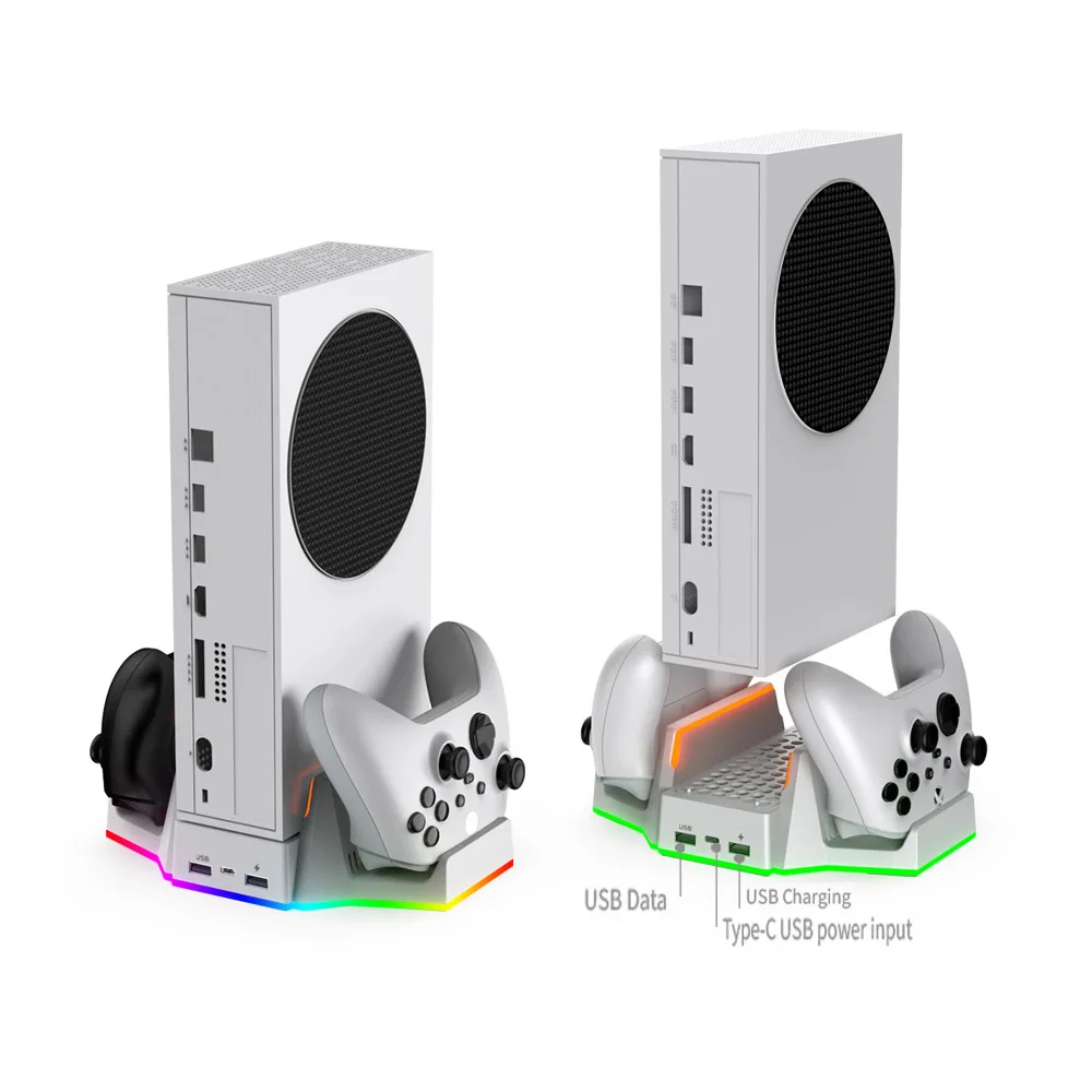 냉각 팬과 듀얼 컨트롤러 충전 기능이 있는 XBOX S용 다기능 충전 베이스, RGB 주변 조명. 콘솔 냉각 스탠드