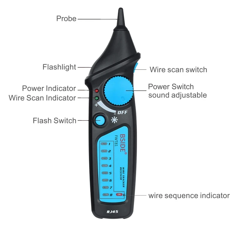 FWT81 Cable lan tester Network Ethernet Cable Tester Repair RJ11 RJ45 Cat5 Cat6 Telephone Wire Tracker Tracer Networking Tool