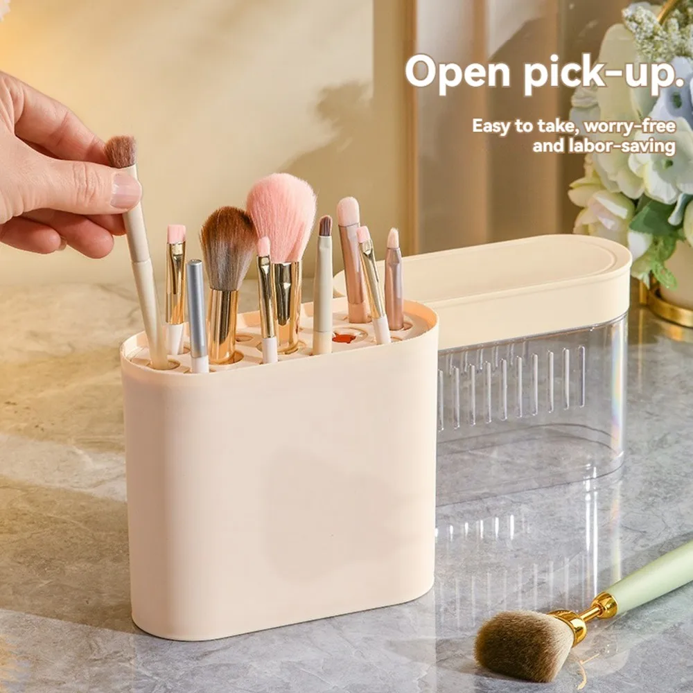 Make-Up Brush Drying and Storage Box with Lid, Acrylic Makeup Brush Air Drying Rack Holder Cosmetic Brush Organizer, 13 Holes 2