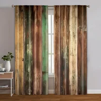 2pcs, Curtains&Window Treatment 2D print Colored wooden boards Versatile Polyester Fabric (without rod) Stuff Clearance Use for 1