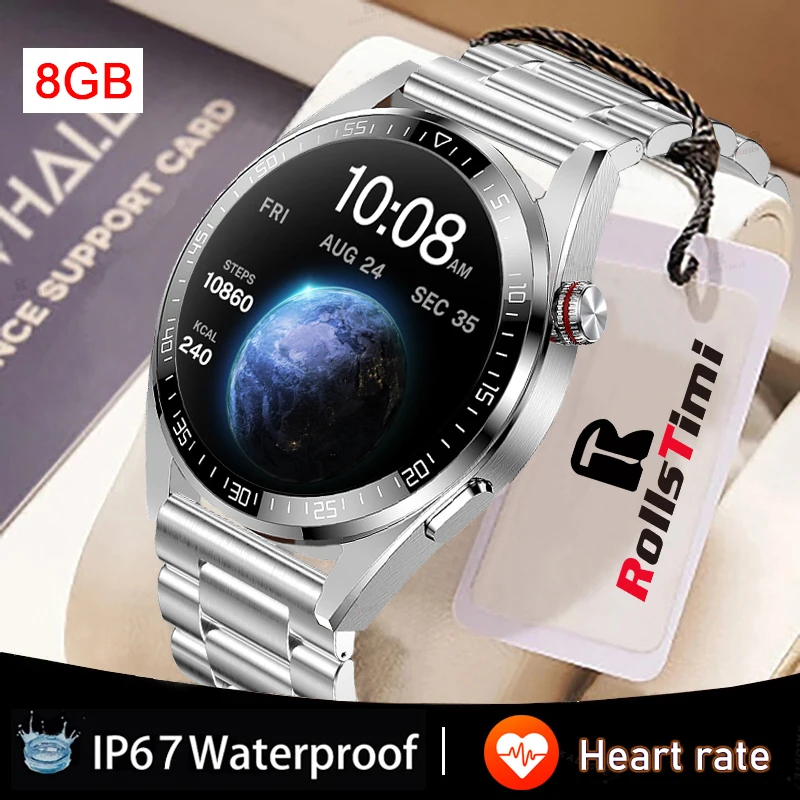 

Rollstimi 454*454 AMOLED 1.39Inch Men Clock Screen Smart Watch Bluetooth Call Always Display The Time 8GB Local Music Smartwatch
