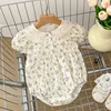2024 New Summer Korean Style Climbing Suit Short Sleeved Cotton Print Toddler Baby Girls Jumpsuit 0-24M Baby Girl Clothing 2