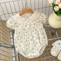 2024 New Summer Korean Style Climbing Suit Short Sleeved Cotton Print Toddler Baby Girls Jumpsuit 0-24M Baby Girl Clothing 2