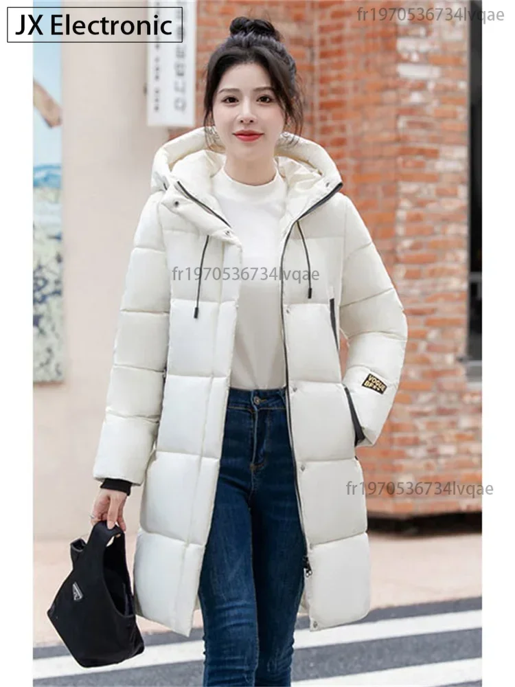 Silver Shiny Coat Mid-length Cotton Coat Loose and Thicker Ladies Shiny Thickened Bread Down Jacket