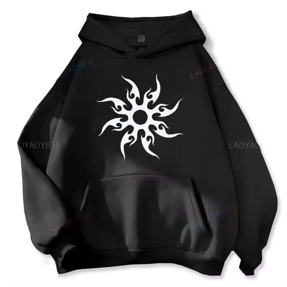 Herren-Kapuzenpullover mit Sonnenmuster-Aufdruck, Harajuku-Kapuzenpullover, modisches und lässiges Kapuzenoberteil mit Cartoon-Muster