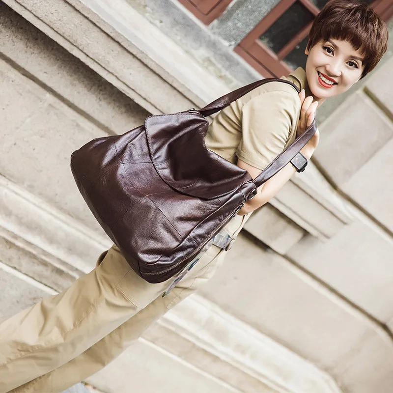 Genuine Leather Shoulder Bag Women's Tote Crossbody Y2k New Style Head Layer Cowhide Versatile Underarm Large Capacity Retro