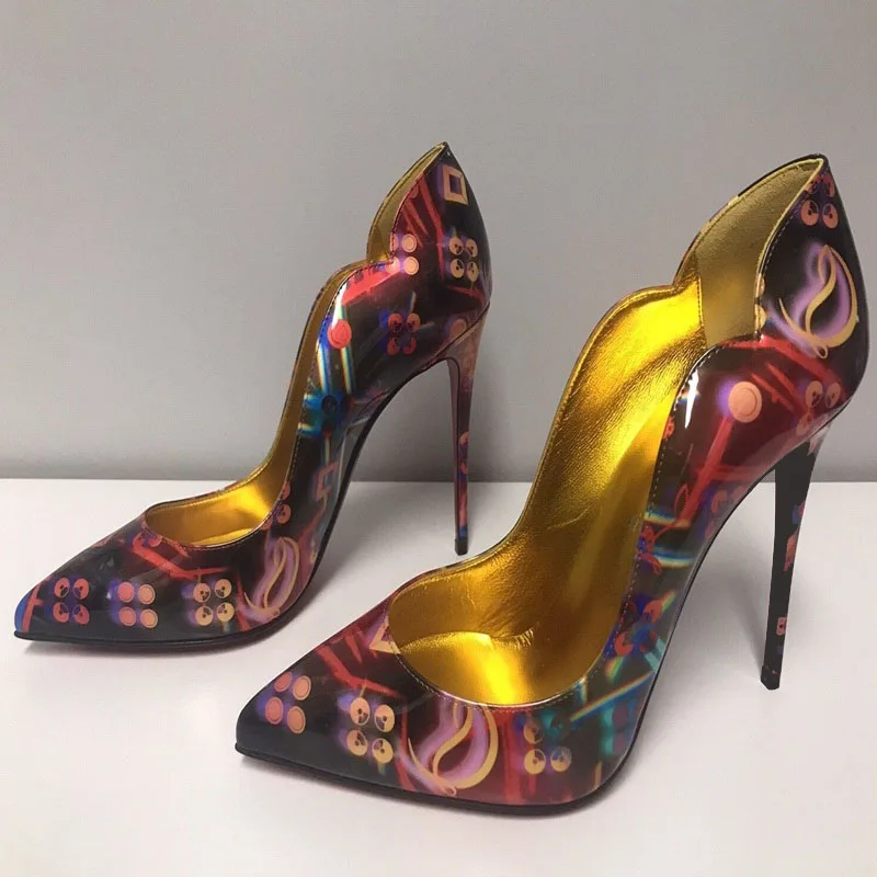 Red Black Muticolor Patchwork Stiletto High Heels Pumps Women Pointed