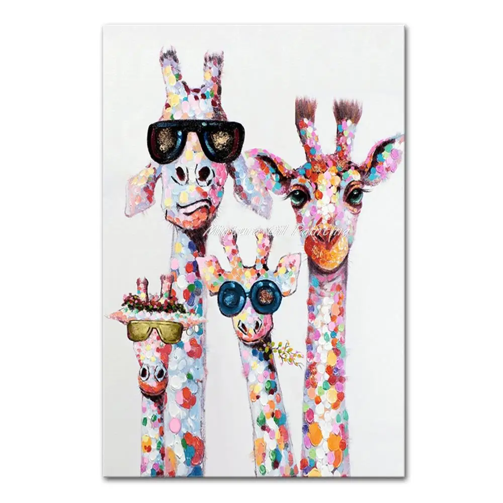 

Mintura Hand-Painted Handmade Oil Paintings on Canvas,Many Cute Giraffes Wall Art,for Living Room Hotel Decor,Home Decor Artwork