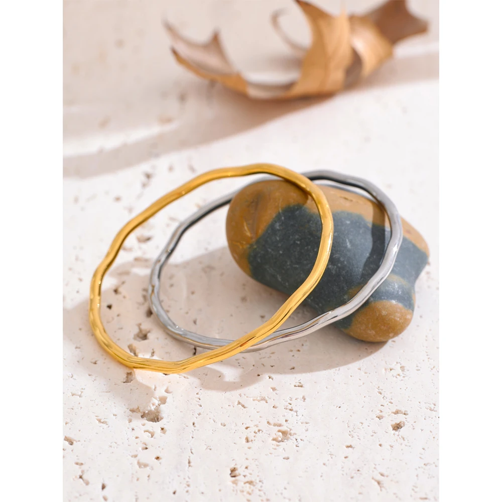 Yhpup Minimalist Hammered Bracelet Bangle for Women