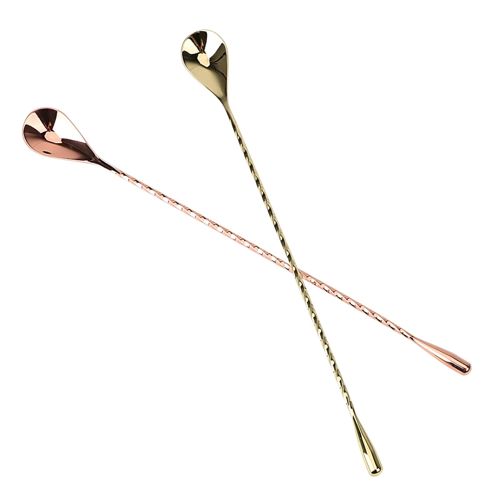 Stainless Steel Stir Bar Spoon Mixing Ounces Cocktail Spoon Spiral Pattern Bartender Tools Teadrop Bar Tool 1PC 30/40cm