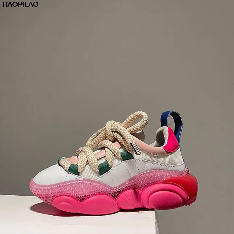 

Spring Autumn Platform Leisure Women's Sneakers Little Bear Soles Genuine Leather Women's Sports Shoes High Quality Ladies Shoes