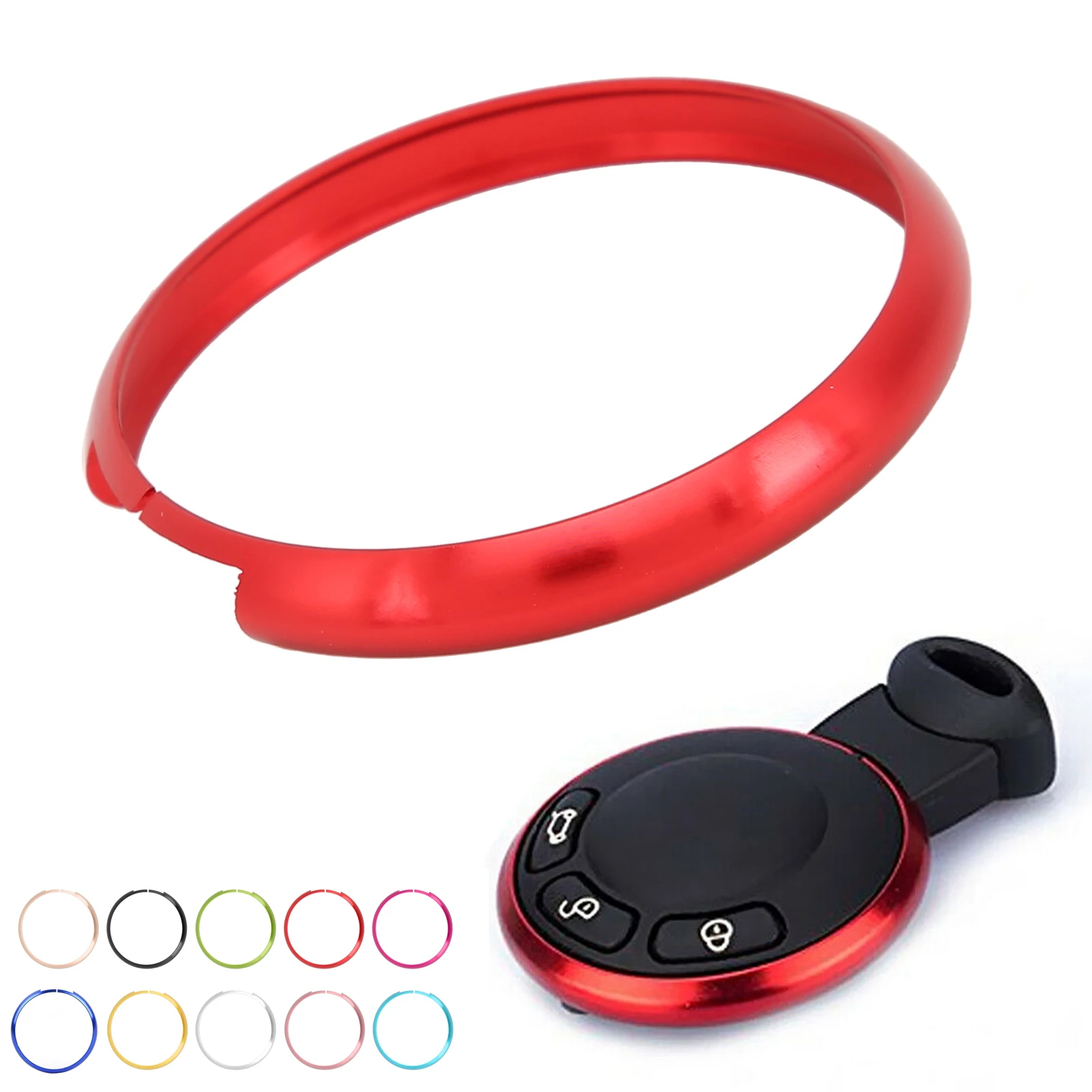 Pour MINI R55 R56 R57 R58 R59 R60 porte-clés garniture porte-clés à distance porte-clés à distance anneau garniture en alliage d'aluminium remplacement garniture de clé intelligente