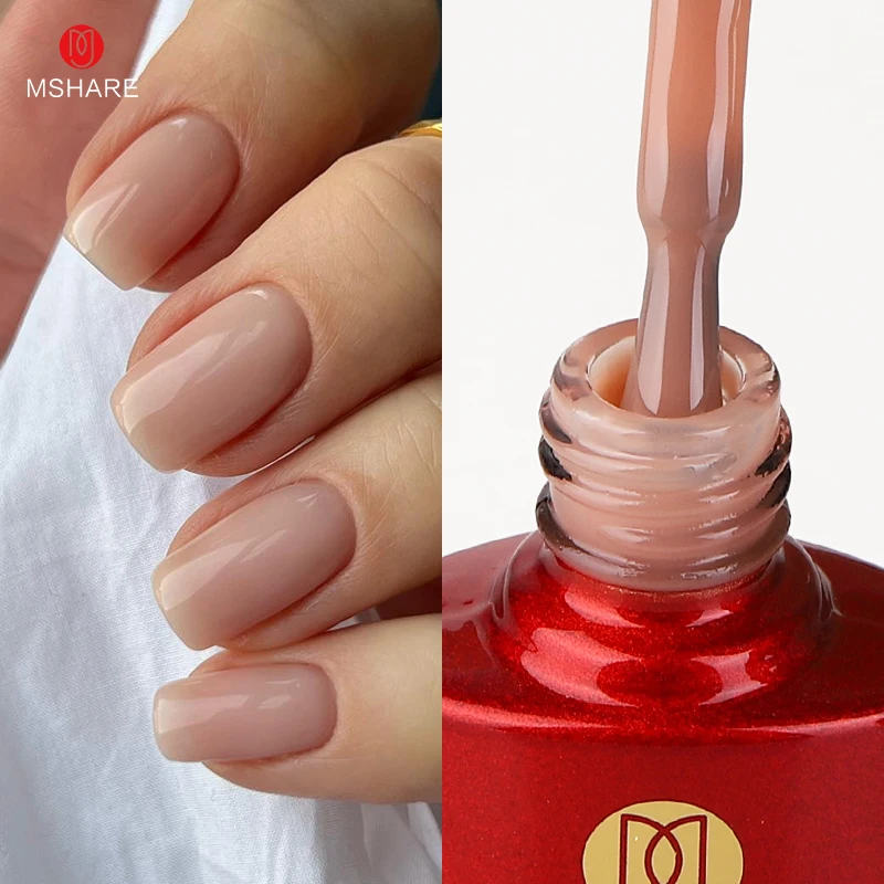 MSHARE Milky Beige Jelly Nails Gel Polish Translucent semi-permanent UV Led Gel Cure with Lamp 10ml