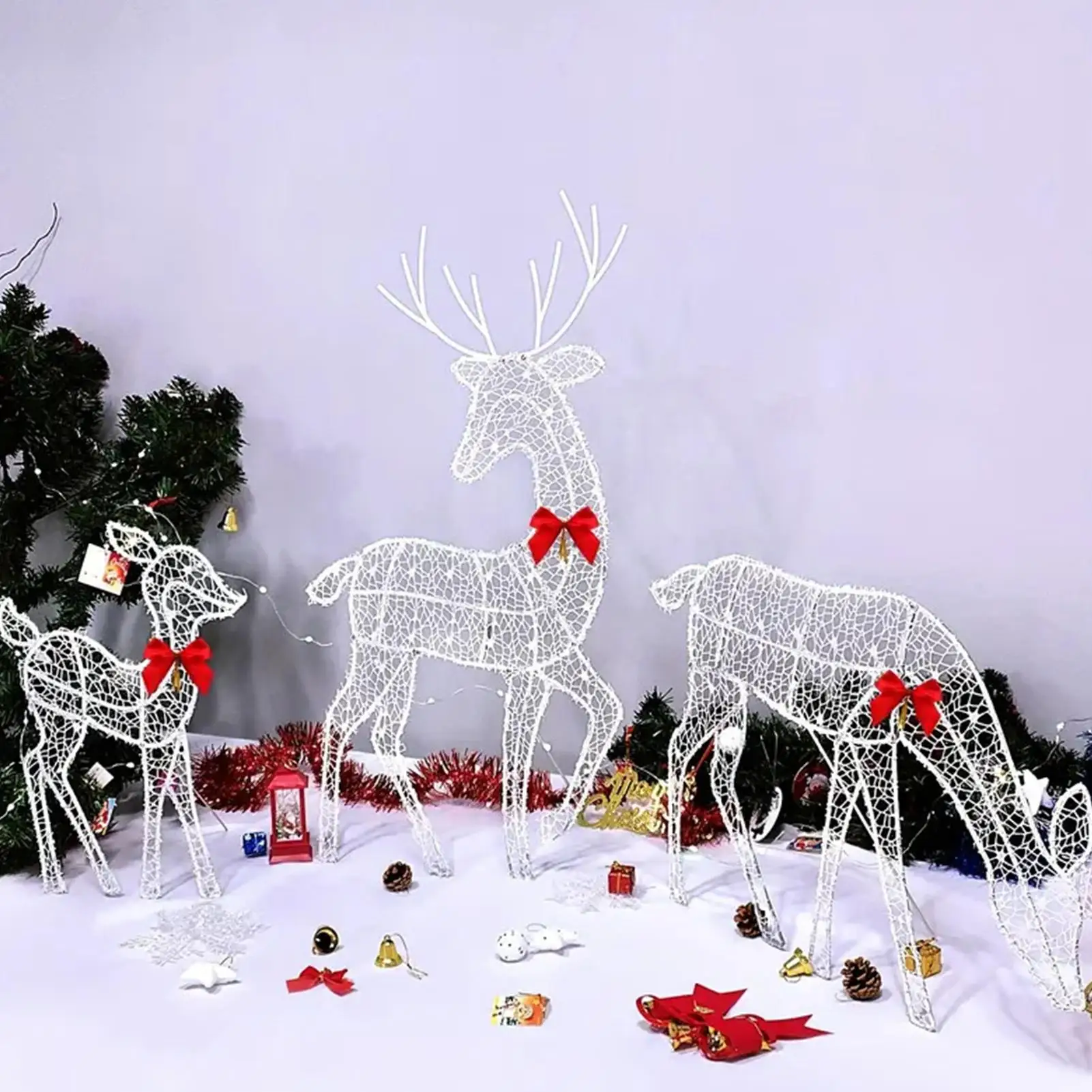 Lighted Christmas Deer Holiday Outdoor Iron Moose with Bell Bow Outdoor Deer Yard Lights Decor Christmas Deer Decor for Festive - Image 6