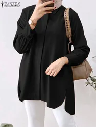 Autumn Fashion Solid Tops For Women Muslim Hijab Blouse Dubai Abaya Long Sleeve Shirt ZANZEA IsIamic Clothing Turkey Kaftan