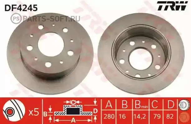 TRW DF4245 Диски тормозные задние в коробке 2шт. цена за 1шт. PSA/FI JUMPER/BOXER/DUCO 96- задн.1.8T |