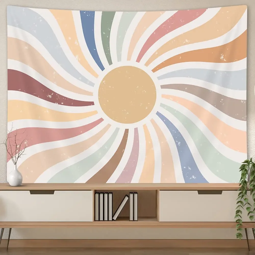 

Vintage Sun Tapestry Bohemia Wall Hanging Rainbow Sunrise Sunset Abstract Art Hippie Decor for Dorm Living Room Nursery Bedroom